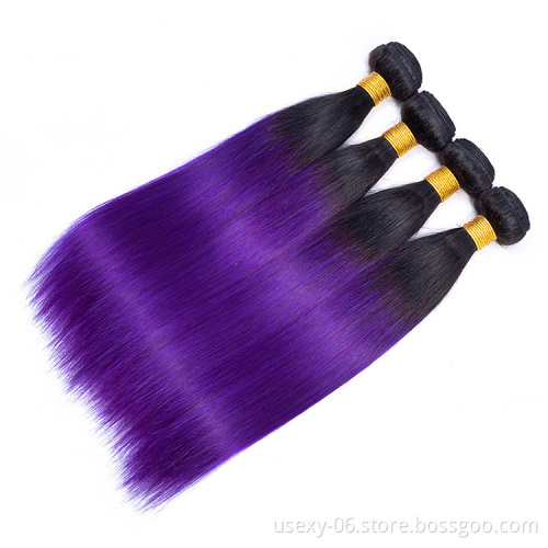 Purple Raw Indian Hair Weave Bundles Pre Colored Straight Virgin Cuticle Aligned Hair Weft Ombre Human Hair Bundles